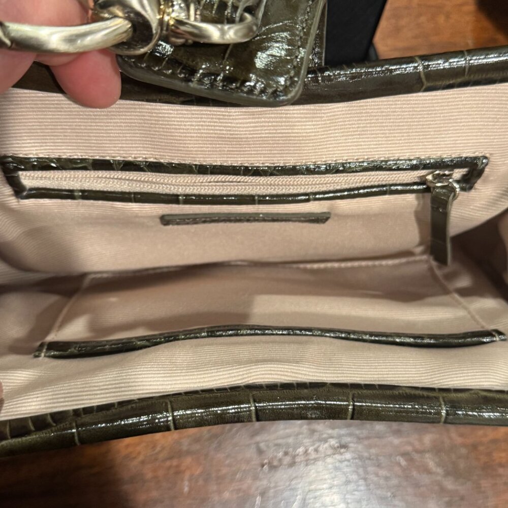 Ann Taylor Leather Clutch Croc Embossed Brown Dark Green Clutch - Picture 6 of 6